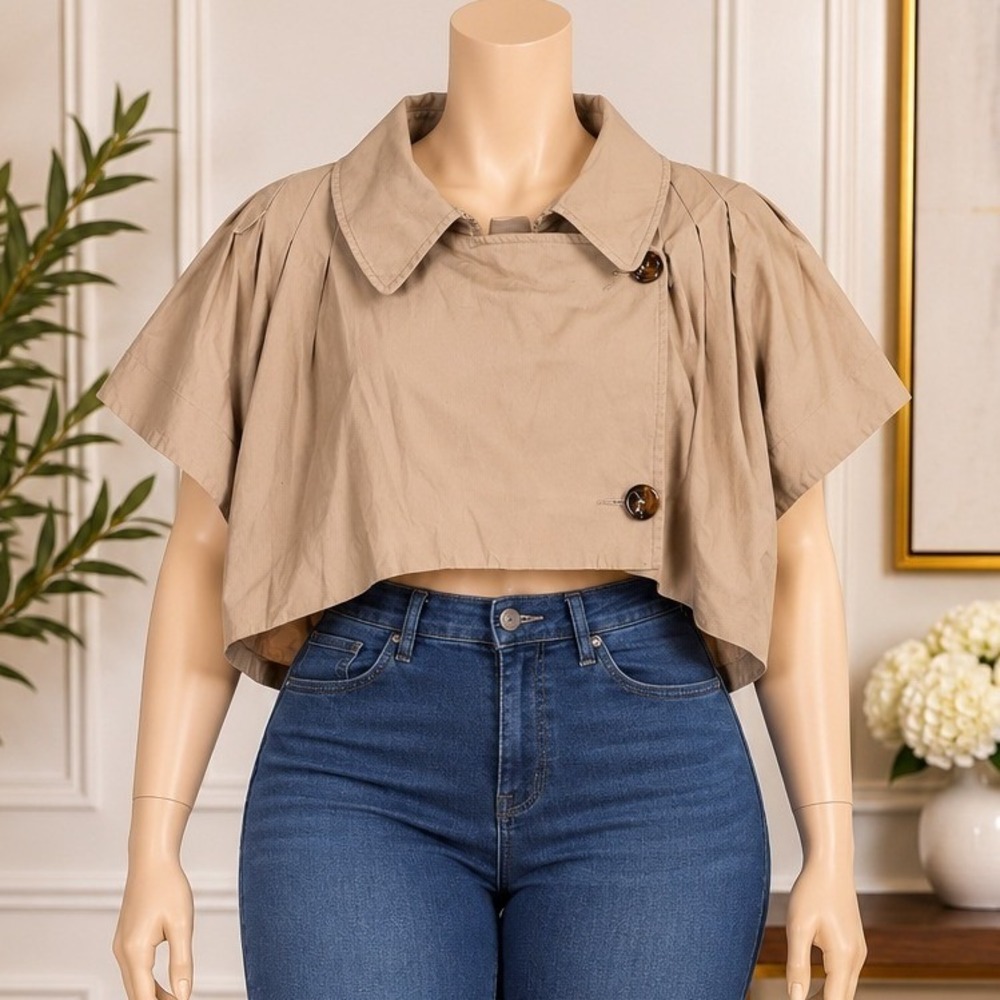 Love Spray Cropped Trench Cape Jacket Blush Khaki S